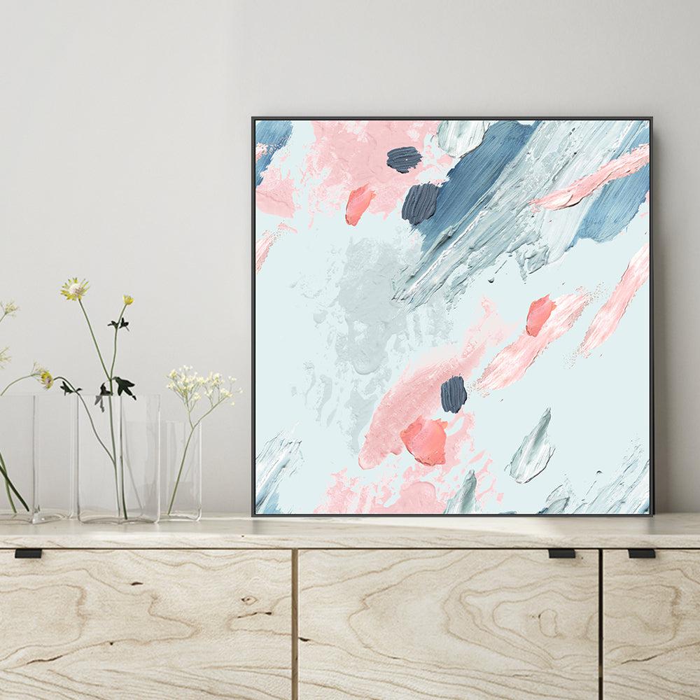 Pink and Mint Love , Hand-painted Canvas