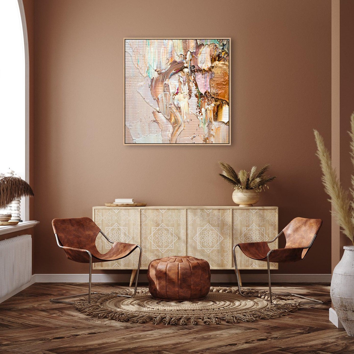 Pink and Mint Abstract , Hand-painted Canvas