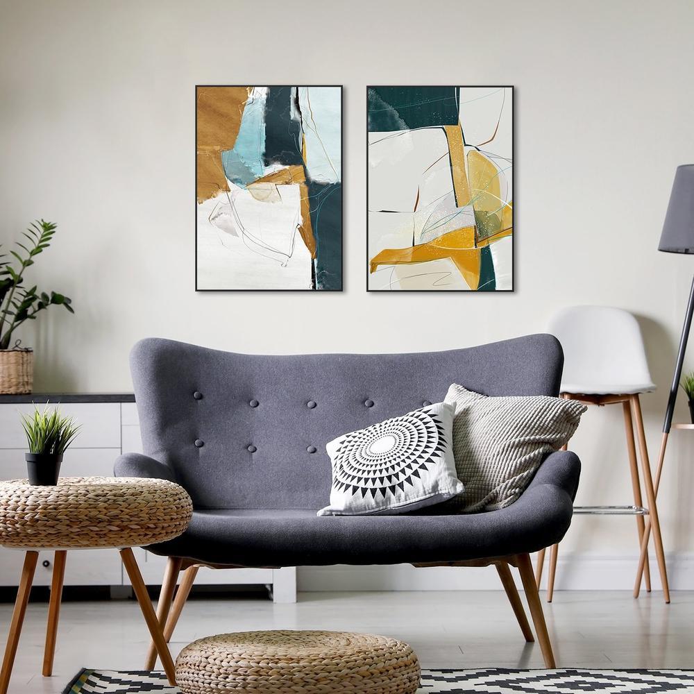 wall-art-print-canvas-poster-framed-Abstract Art, Blue And Tan, Set Of 2-by-Gioia Wall Art-Gioia Wall Art