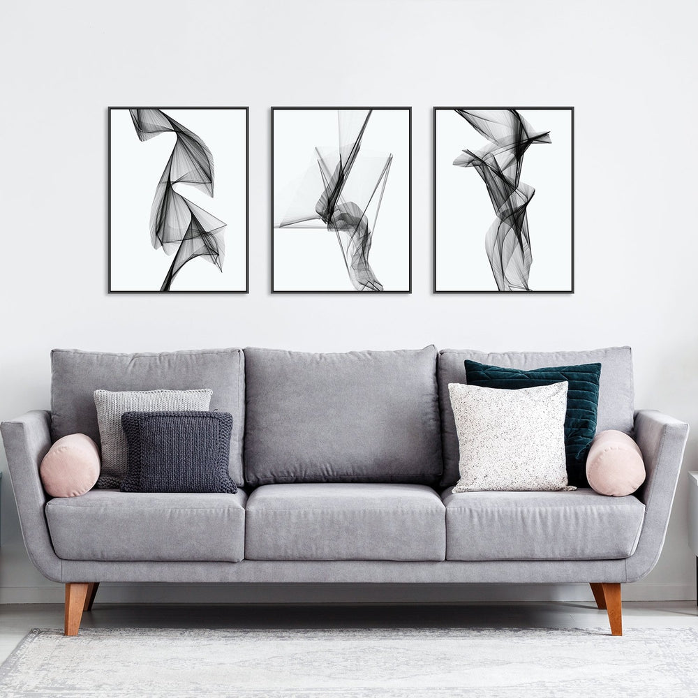 wall-art-print-canvas-poster-framed-Aerial Silk, Black And White, Set Of 3-by-Gioia Wall Art-Gioia Wall Art