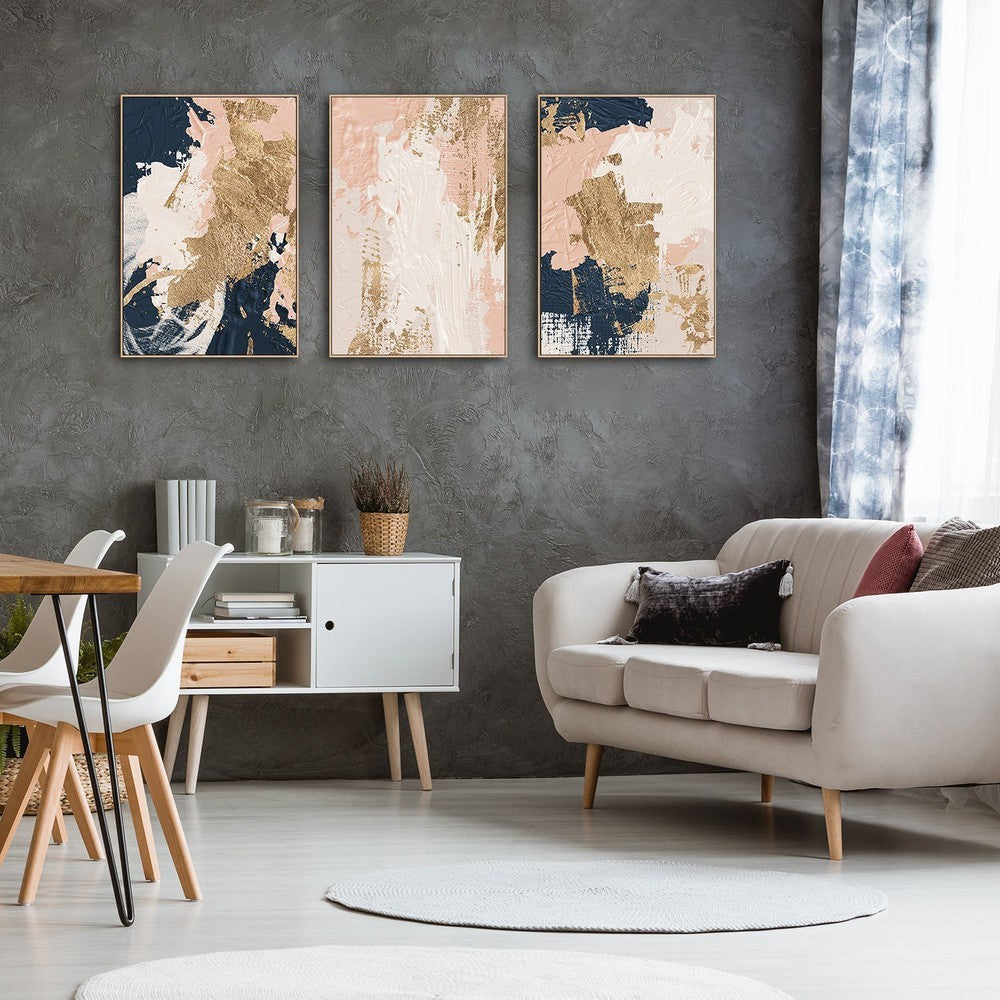 wall-art-print-canvas-poster-framed-Blush And Navy Abstract, Set Of 3-by-Gioia Wall Art-Gioia Wall Art
