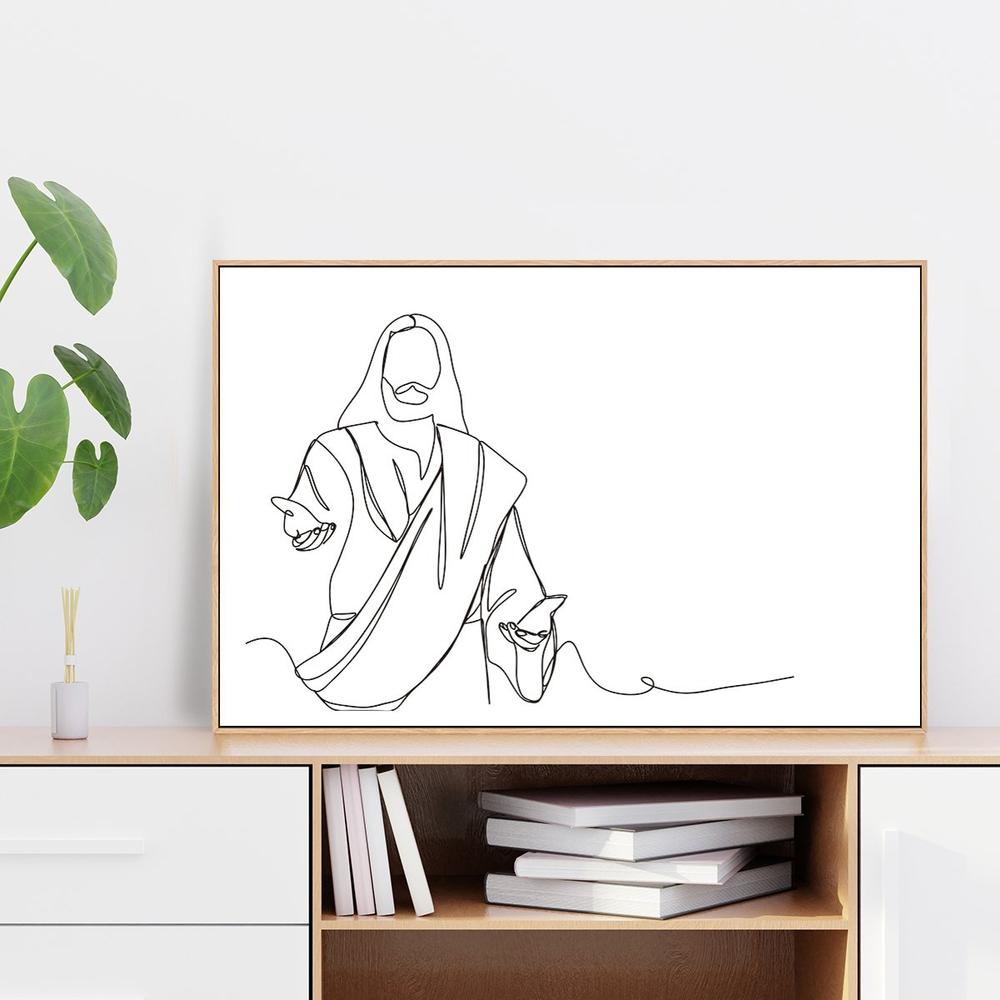 wall-art-print-canvas-poster-framed-Jesus, Line Art-by-Gioia Wall Art-Gioia Wall Art