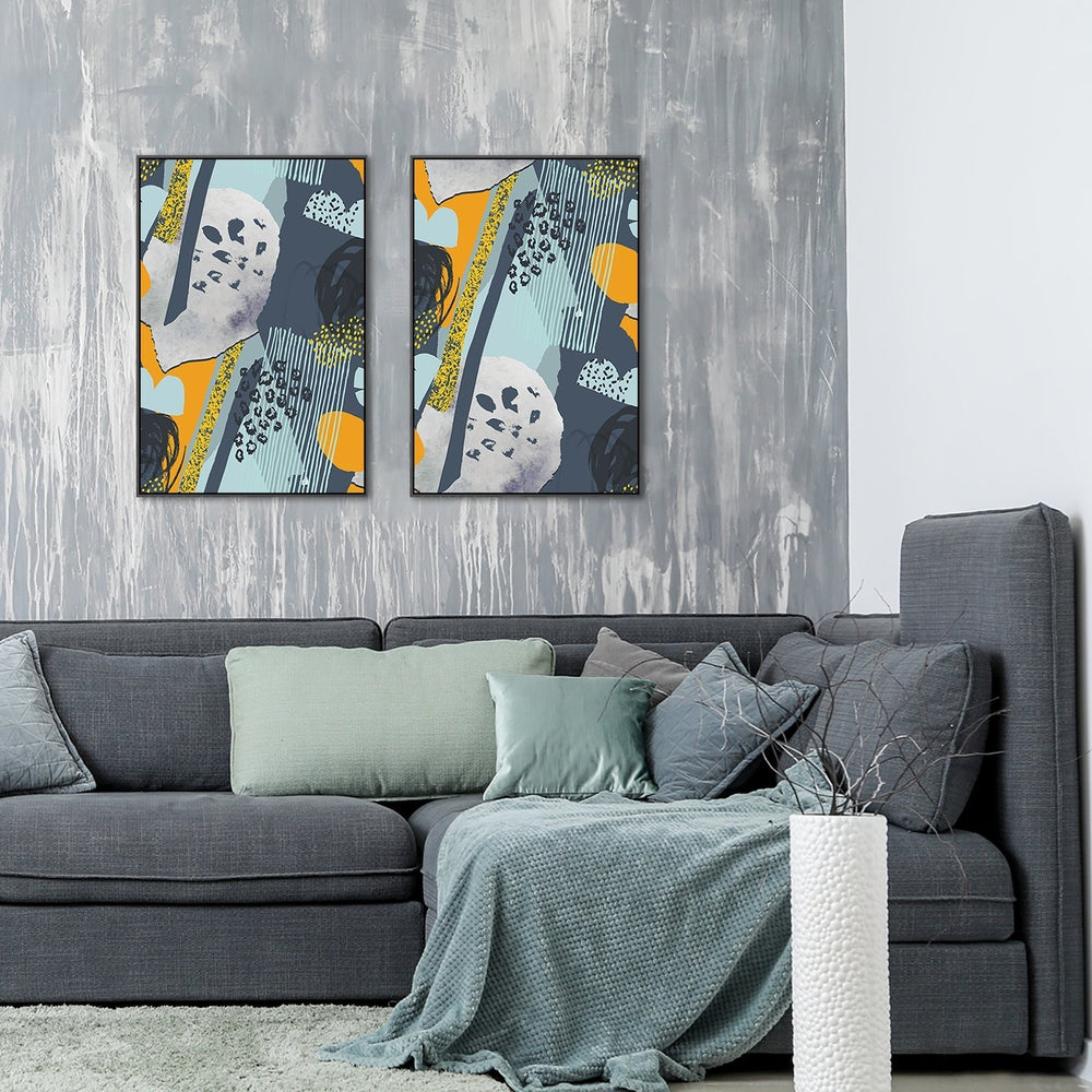 wall-art-print-canvas-poster-framed-Storm, Abstract Art, Blue And Yellow, Set Of 2-by-Gioia Wall Art-Gioia Wall Art