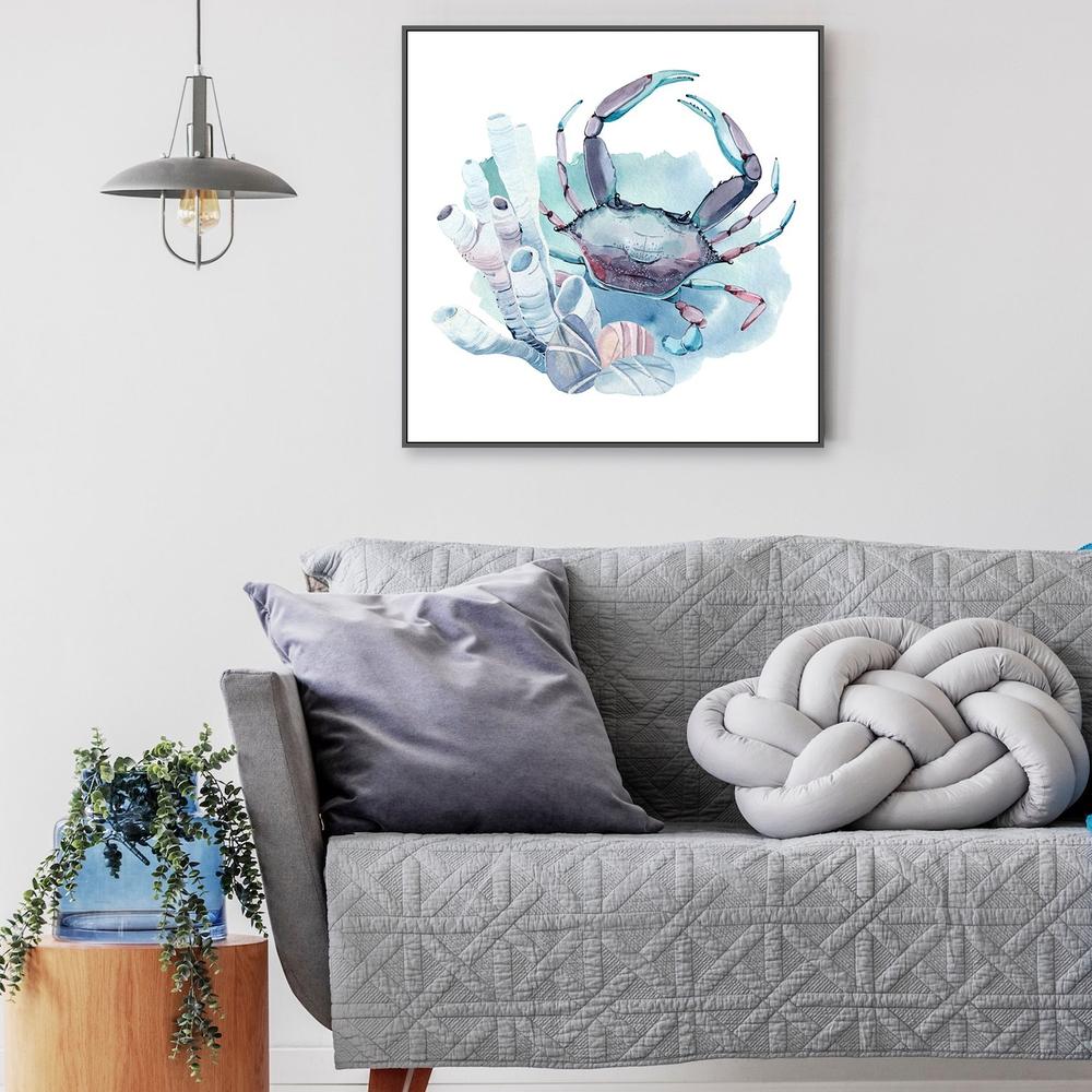 wall-art-print-canvas-poster-framed-Watercolor Crab Under The Blue Sea-by-Gioia Wall Art-Gioia Wall Art