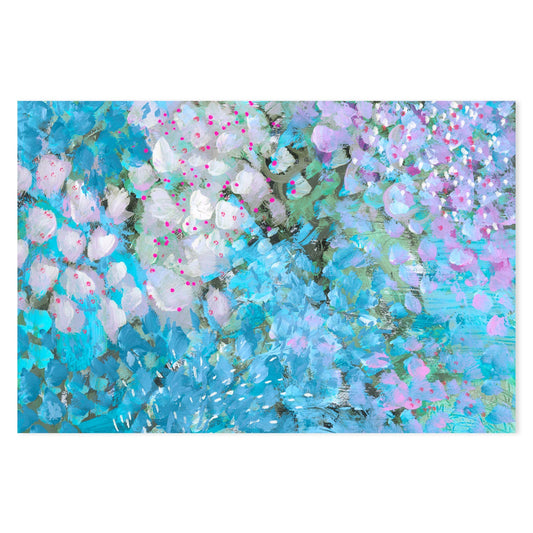 Aqua Blue Petals , Hand-Painted Canvas