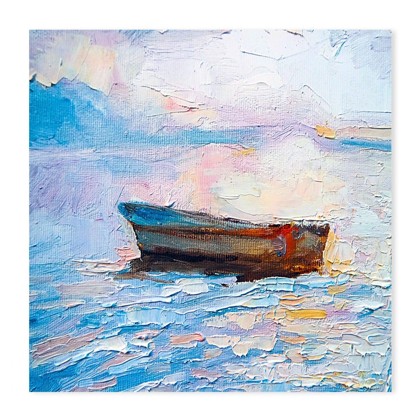 Lone Boat , Hand-painted Canvas