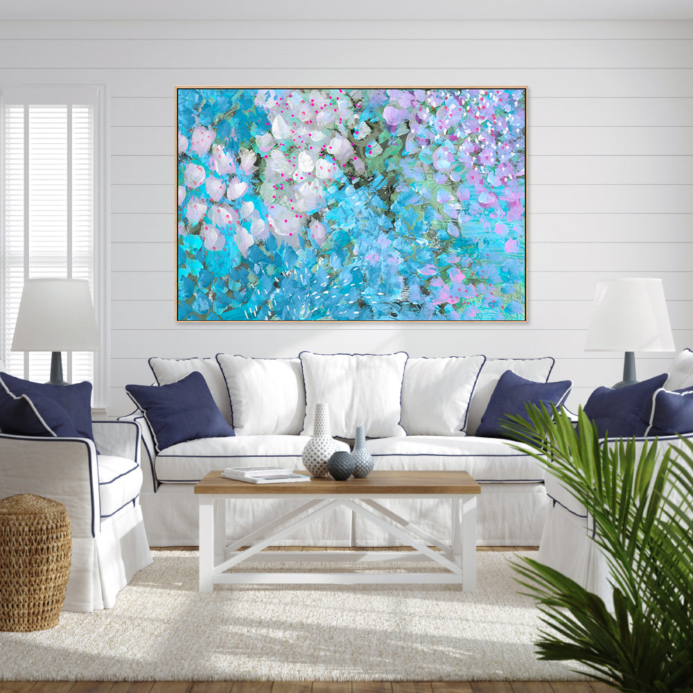 Aqua Blue Petals , Hand-Painted Canvas