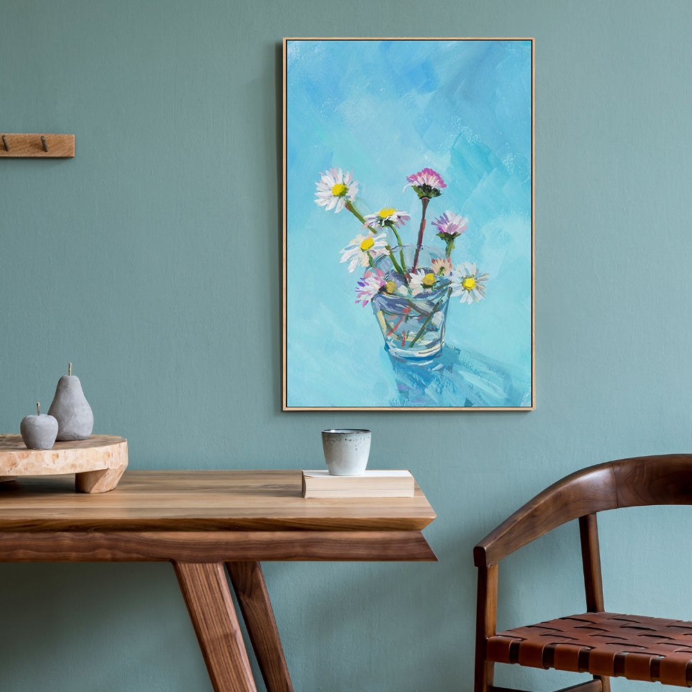 A Cup Of Daisies , Hand-painted Canvas