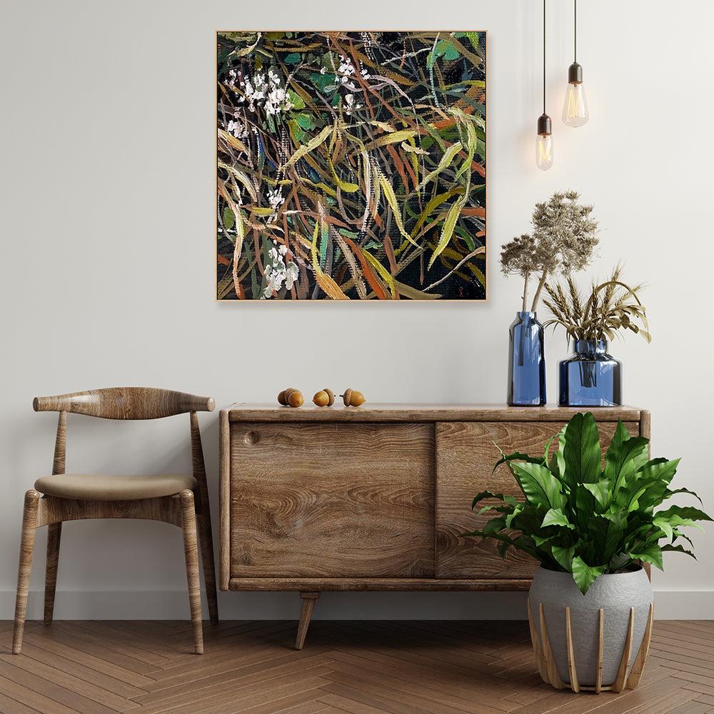 Leaves and Flowers , Hand-painted Canvas