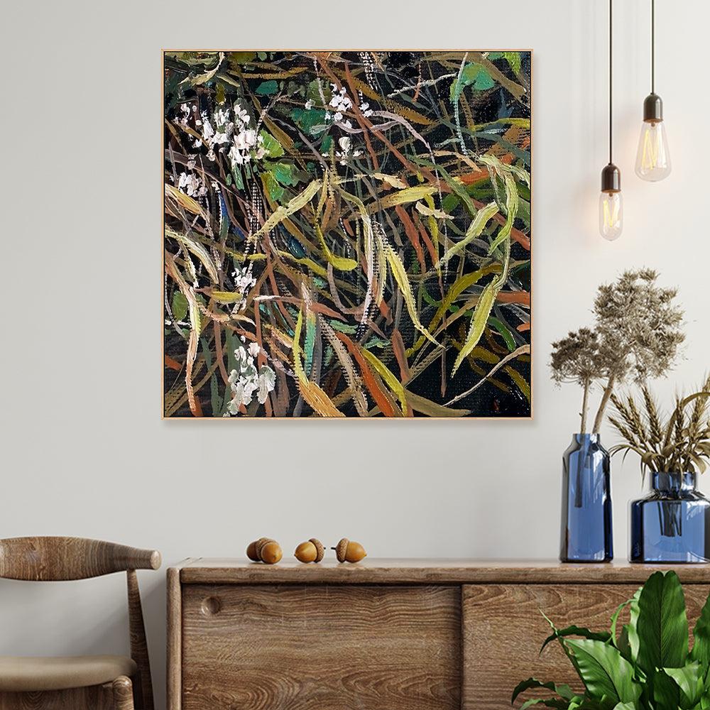 Leaves and Flowers , Hand-painted Canvas