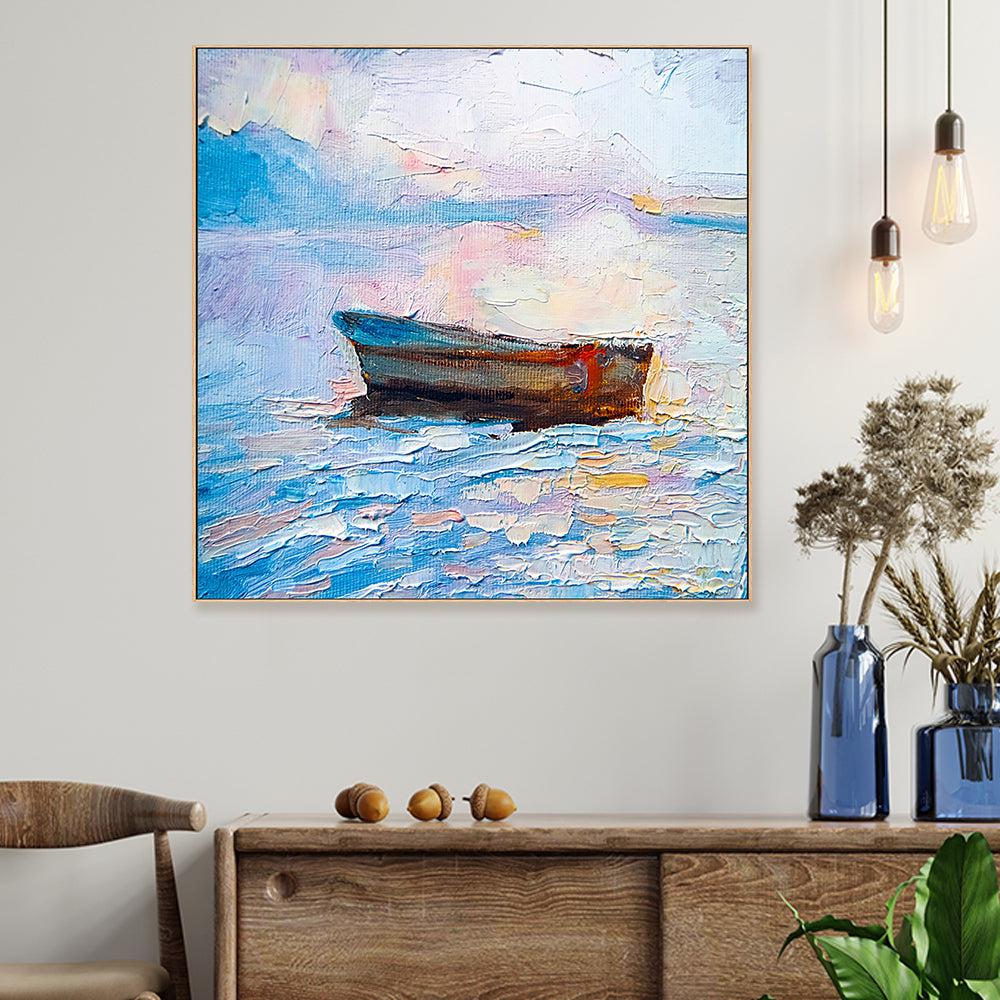 Lone Boat , Hand-painted Canvas