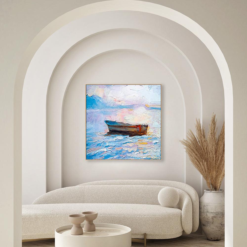 Lone Boat , Hand-painted Canvas