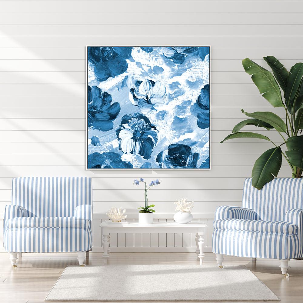 Blue Blooms , Hand-painted Canvas