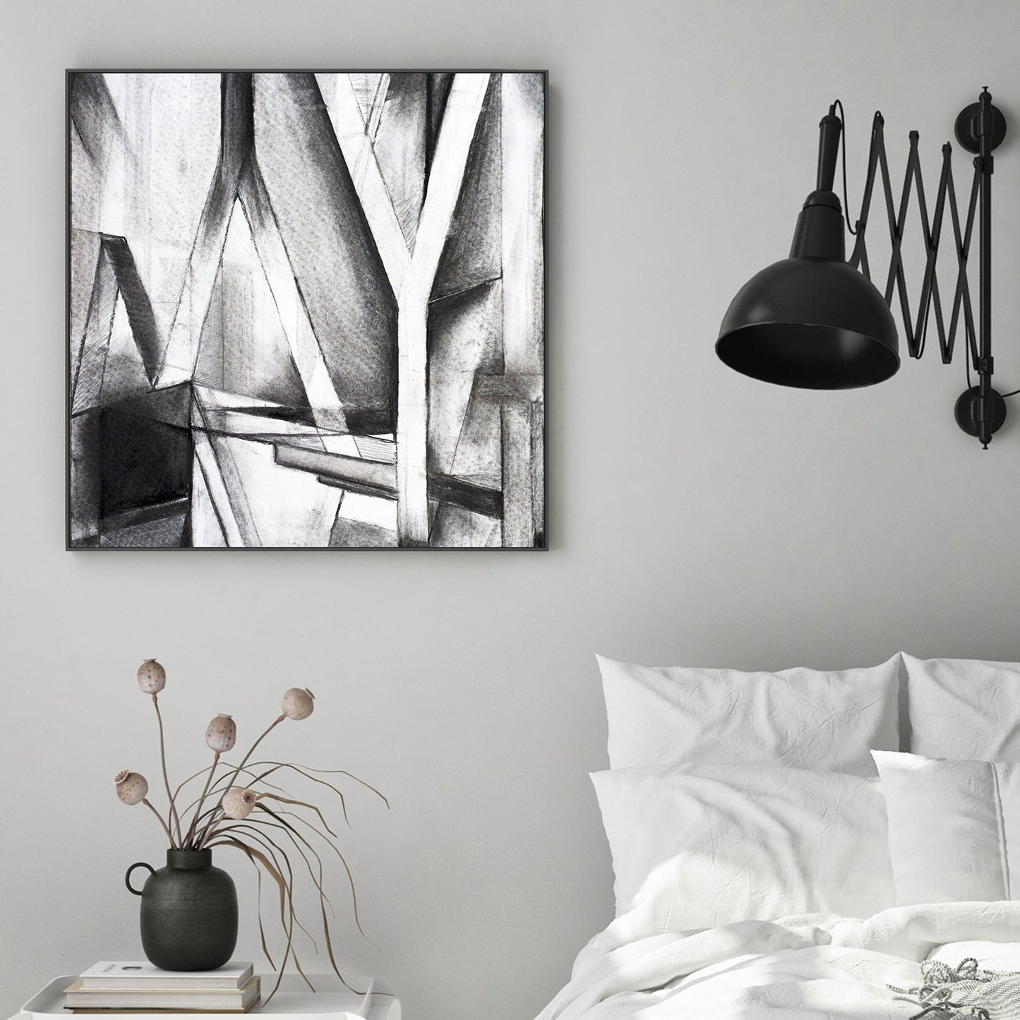Monochrome Angles, Style A, Hand-Painted Canvas