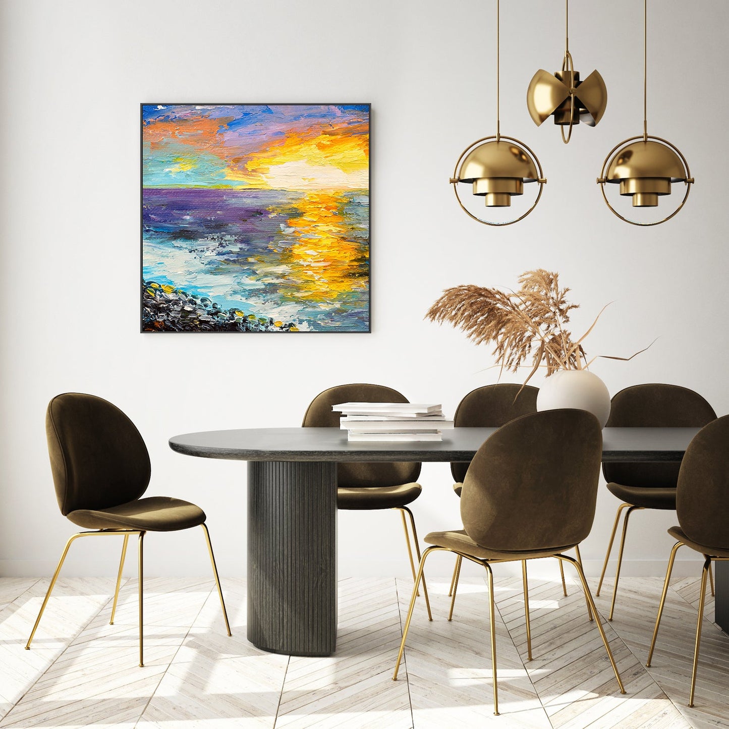 Reflected Sunset, Style A, Hand-Painted Canvas