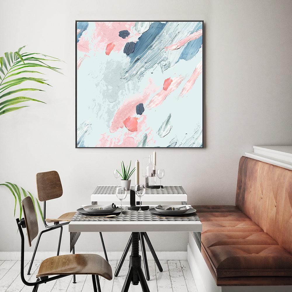 Pink and Mint Love , Hand-painted Canvas