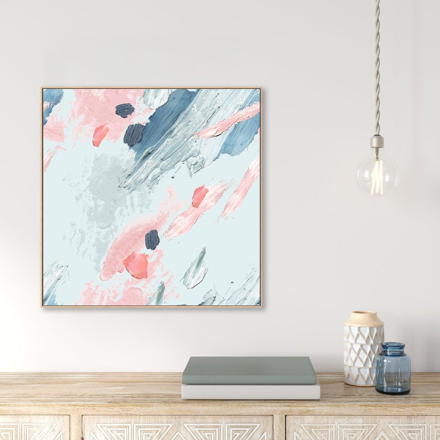 Pink and Mint Love , Hand-painted Canvas
