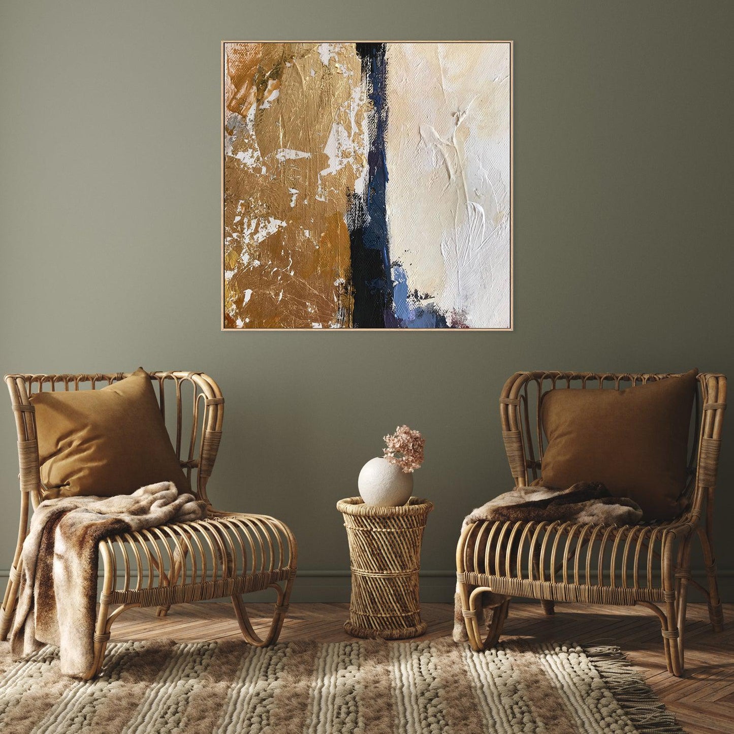 Bronze and Beige Abstract , Hand-painted Canvas