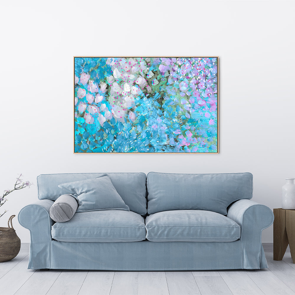 Aqua Blue Petals , Hand-Painted Canvas