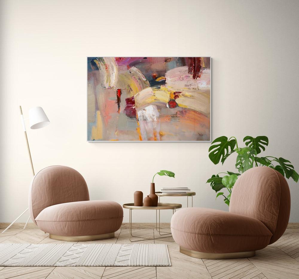 Abstract Ruby Rose, Hand-painted Canvas-Framed-Canvas-Print-Poster-Gioia Wall Art