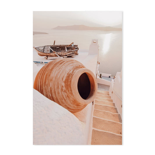 A Pot And An Old Boat at Santorini-Gioia-Prints-Framed-Canvas-Poster-GIOIA-WALL-ART