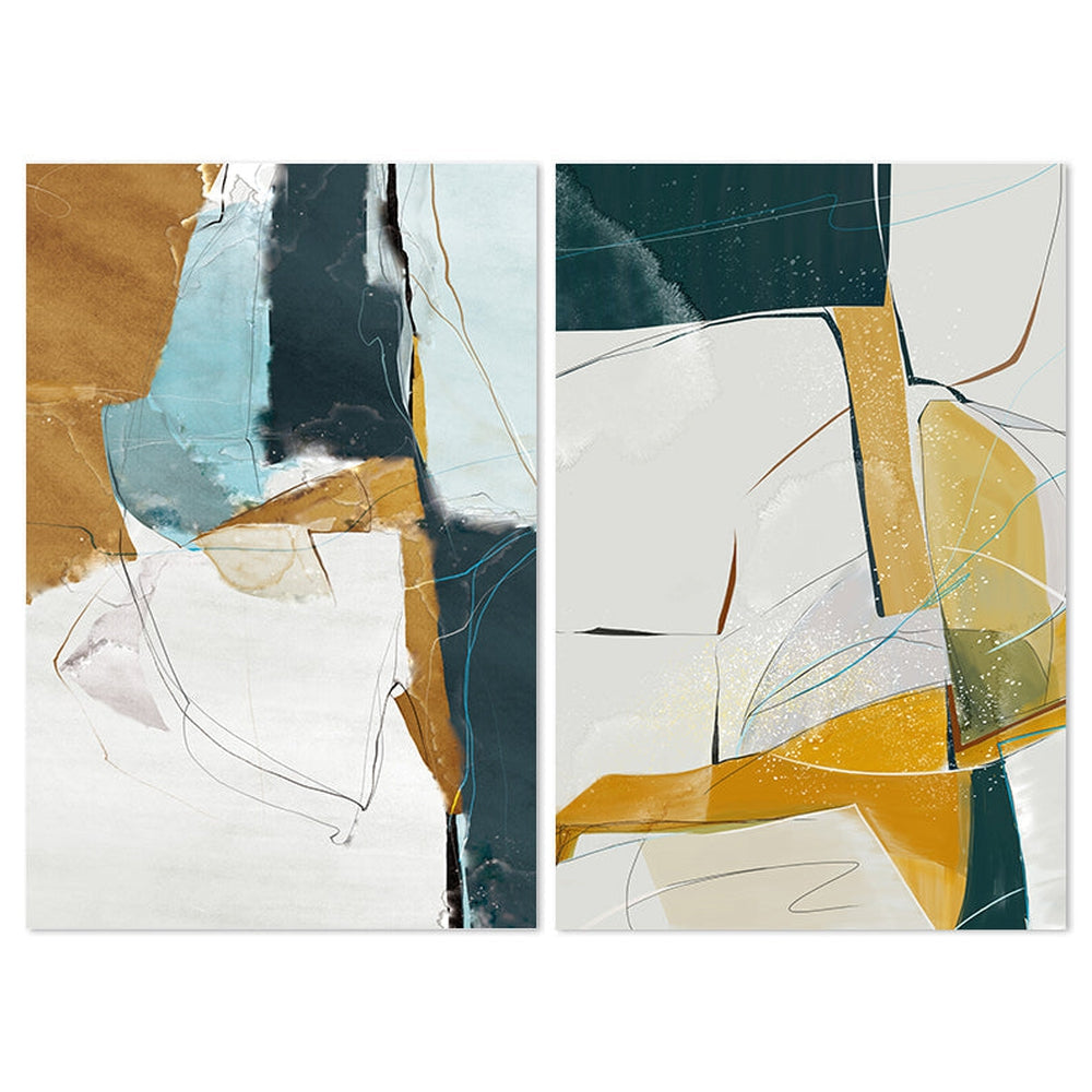 wall-art-print-canvas-poster-framed-Abstract Art, Blue And Tan, Set Of 2-by-Gioia Wall Art-Gioia Wall Art