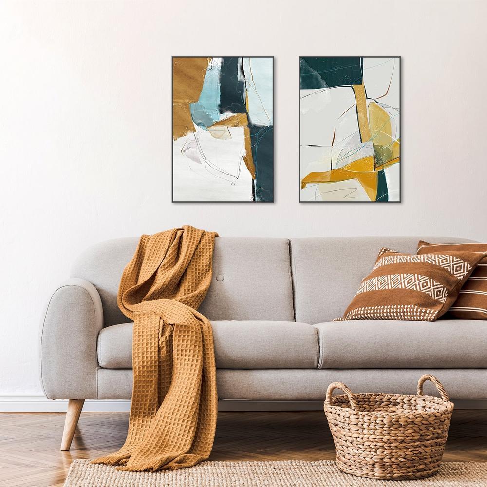 wall-art-print-canvas-poster-framed-Abstract Art, Blue And Tan, Set Of 2-by-Gioia Wall Art-Gioia Wall Art