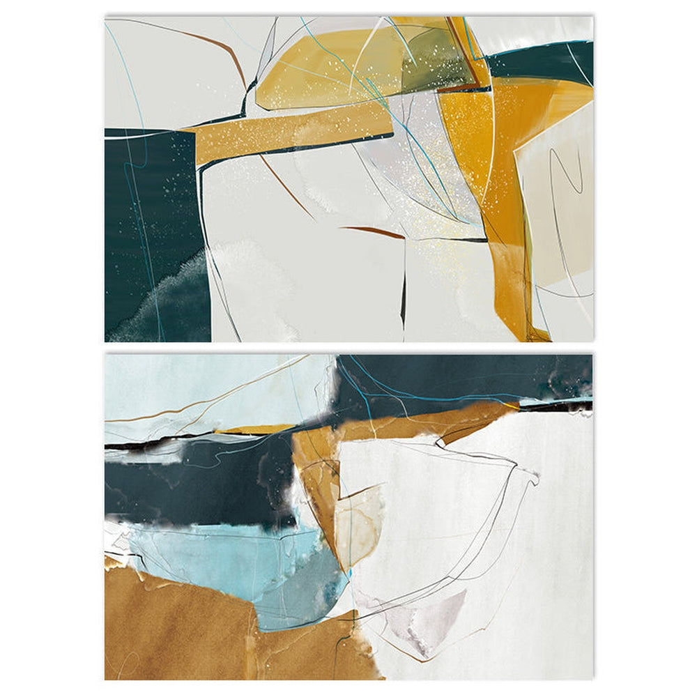 wall-art-print-canvas-poster-framed-Abstract Art, Blue And Tan, Set Of 2-by-Gioia Wall Art-Gioia Wall Art