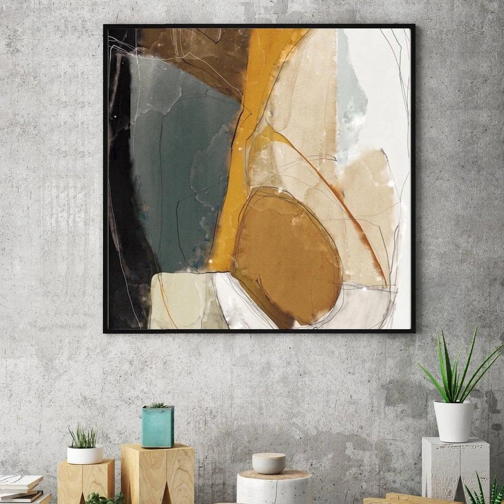 wall-art-print-canvas-poster-framed-Abstract Art, Mustard, Grey And Black-by-Gioia Wall Art-Gioia Wall Art