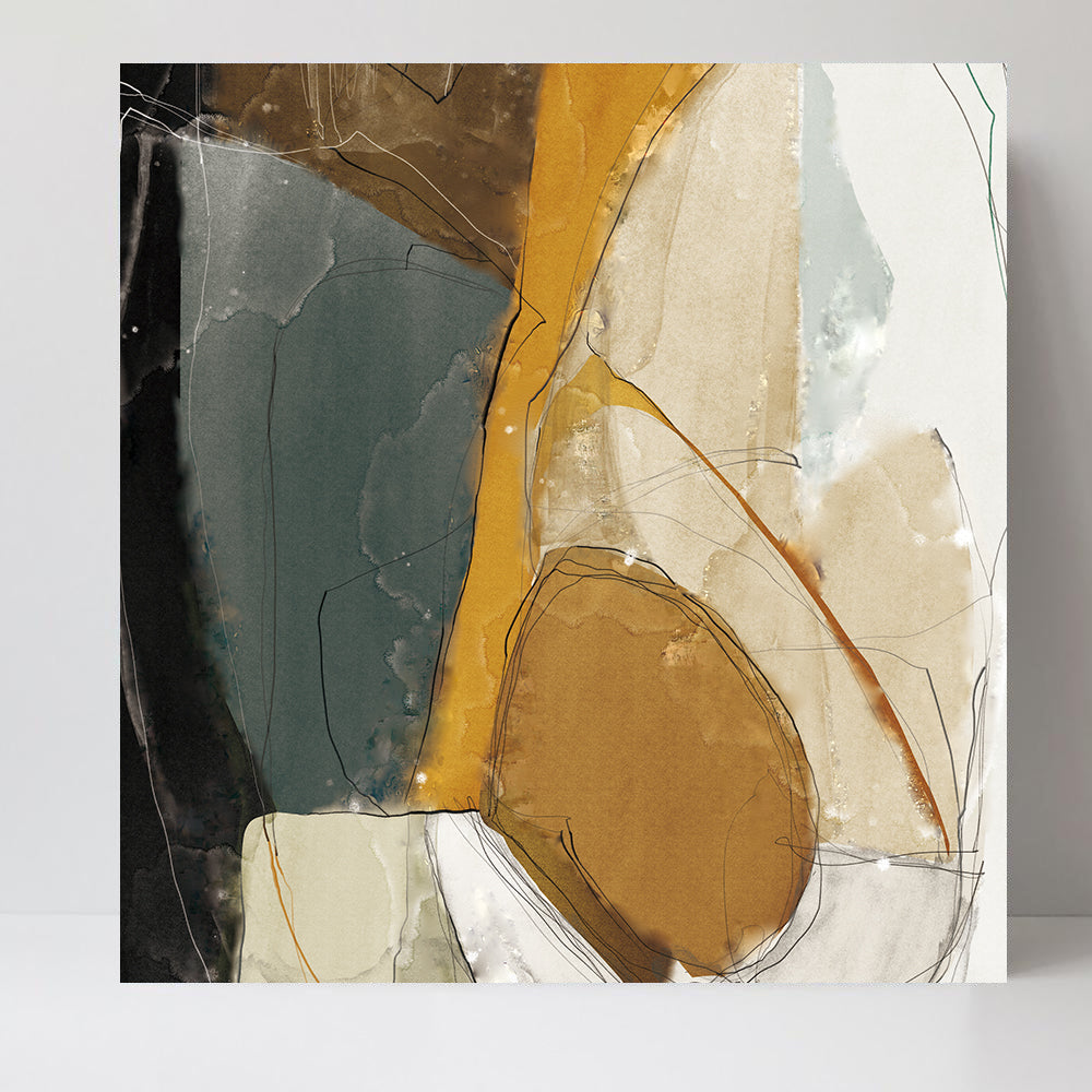 wall-art-print-canvas-poster-framed-Abstract Art, Mustard, Grey And Black-by-Gioia Wall Art-Gioia Wall Art