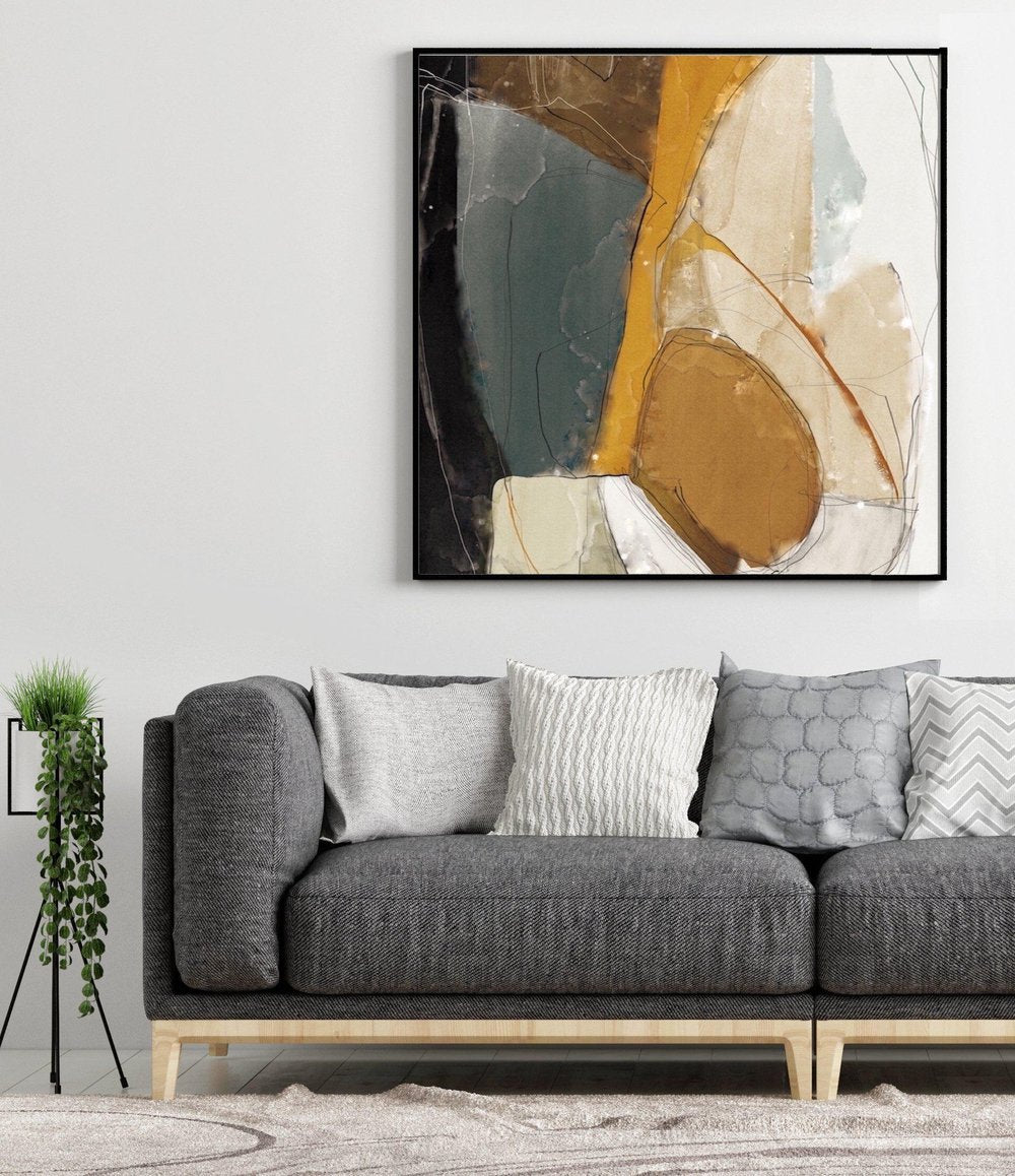 wall-art-print-canvas-poster-framed-Abstract Art, Mustard, Grey And Black-by-Gioia Wall Art-Gioia Wall Art
