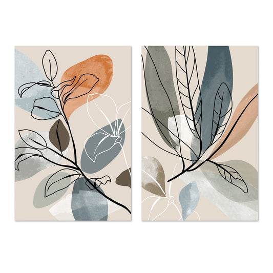 wall-art-print-canvas-poster-framed-Abstract Autumn Leaves, Style A & B, Set Of 2-GIOIA-WALL-ART