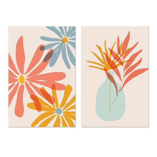 wall-art-print-canvas-poster-framed-Aquamarine Vase & Vibrant Flowers, Set of 2-GIOIA-WALL-ART