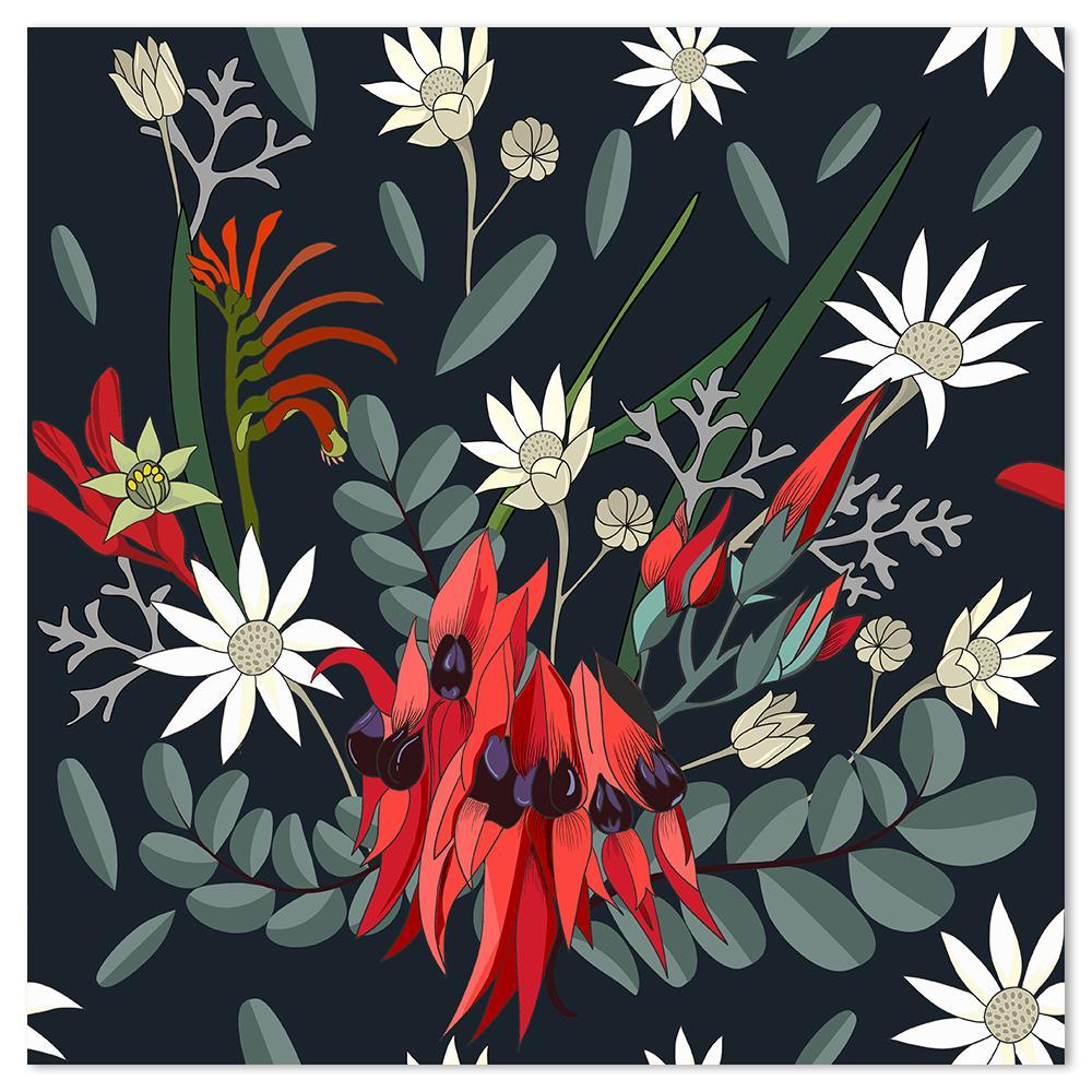 wall-art-print-canvas-poster-framed-Australian Native Flowers, Swainsona Formosa, White Flannel Flowers And Kangaroo Paw-by-Gioia Wall Art-Gioia Wall Art