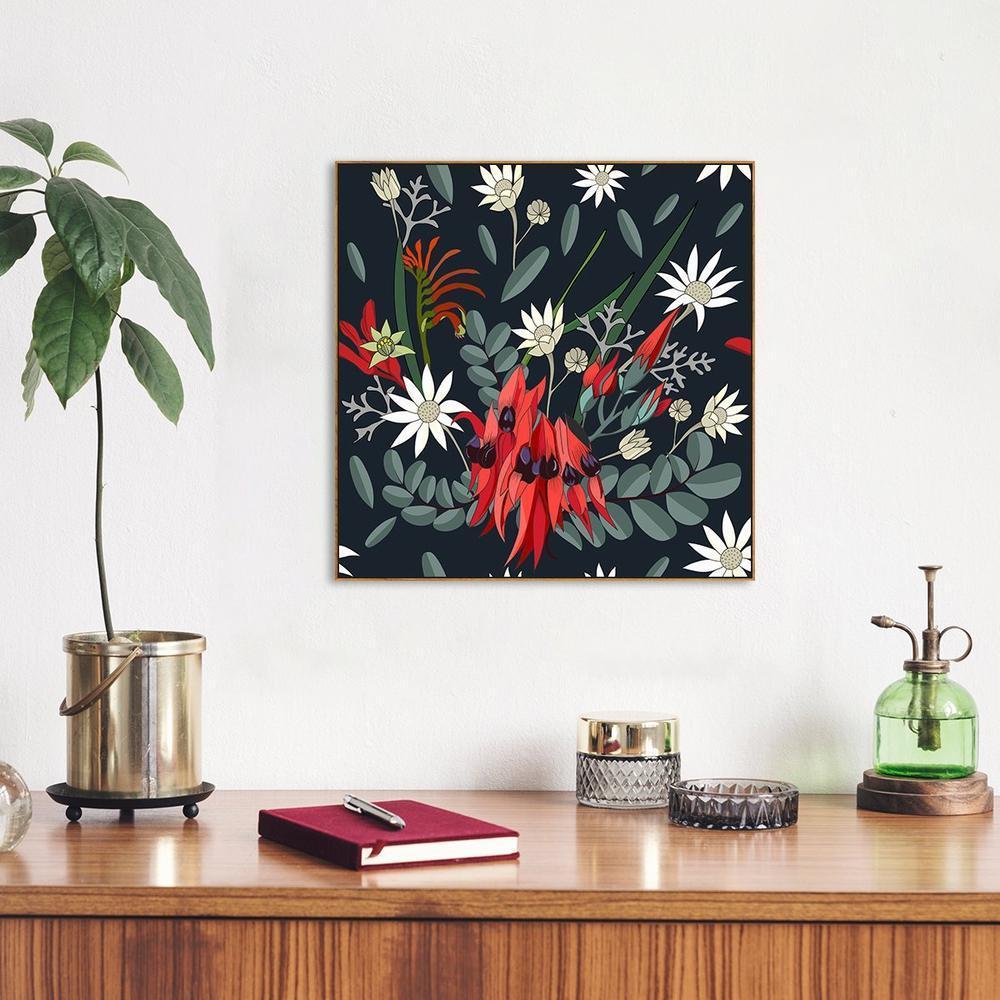 wall-art-print-canvas-poster-framed-Australian Native Flowers, Swainsona Formosa, White Flannel Flowers And Kangaroo Paw-by-Gioia Wall Art-Gioia Wall Art