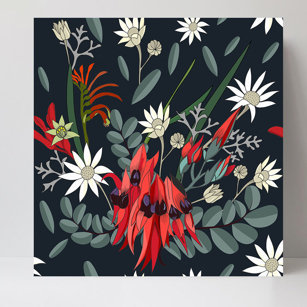 wall-art-print-canvas-poster-framed-Australian Native Flowers, Swainsona Formosa, White Flannel Flowers And Kangaroo Paw-by-Gioia Wall Art-Gioia Wall Art