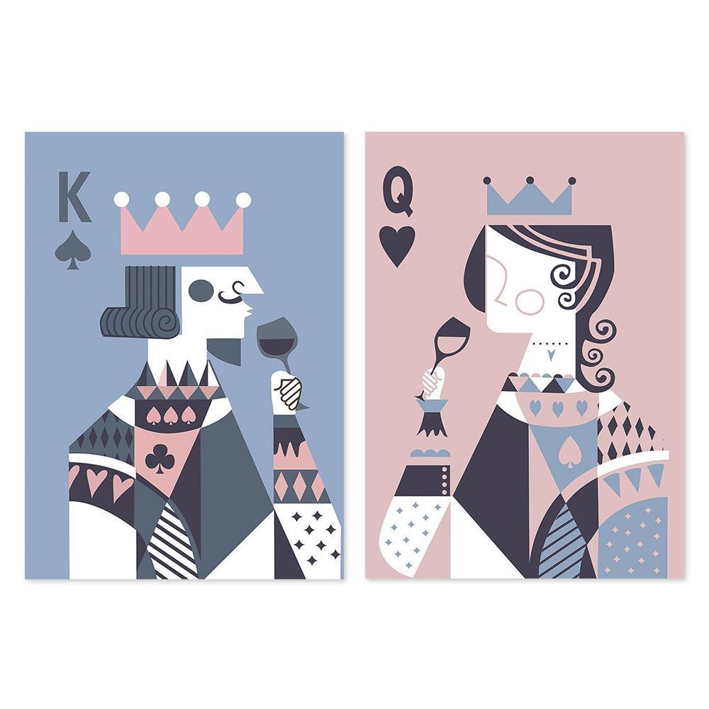 wall-art-print-canvas-poster-framed-Drinking King And Queen, Poker Faces, Pink And Blue, Set Of 2-by-Gioia Wall Art-Gioia Wall Art