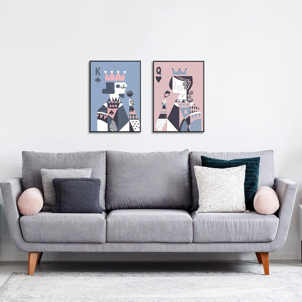 wall-art-print-canvas-poster-framed-Drinking King And Queen, Poker Faces, Pink And Blue, Set Of 2-by-Gioia Wall Art-Gioia Wall Art