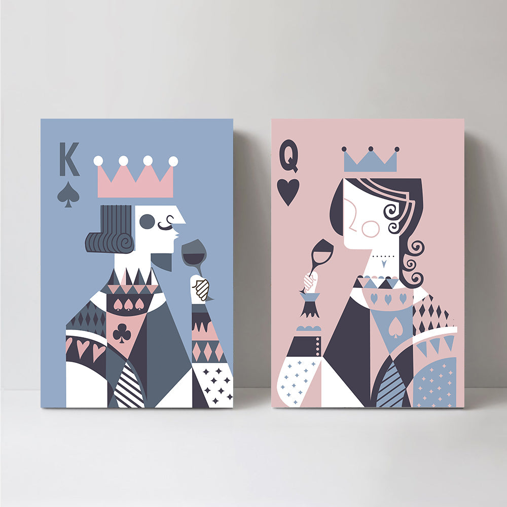 wall-art-print-canvas-poster-framed-Drinking King And Queen, Poker Faces, Pink And Blue, Set Of 2-by-Gioia Wall Art-Gioia Wall Art