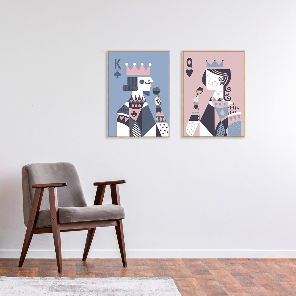 wall-art-print-canvas-poster-framed-Drinking King And Queen, Poker Faces, Pink And Blue, Set Of 2-by-Gioia Wall Art-Gioia Wall Art
