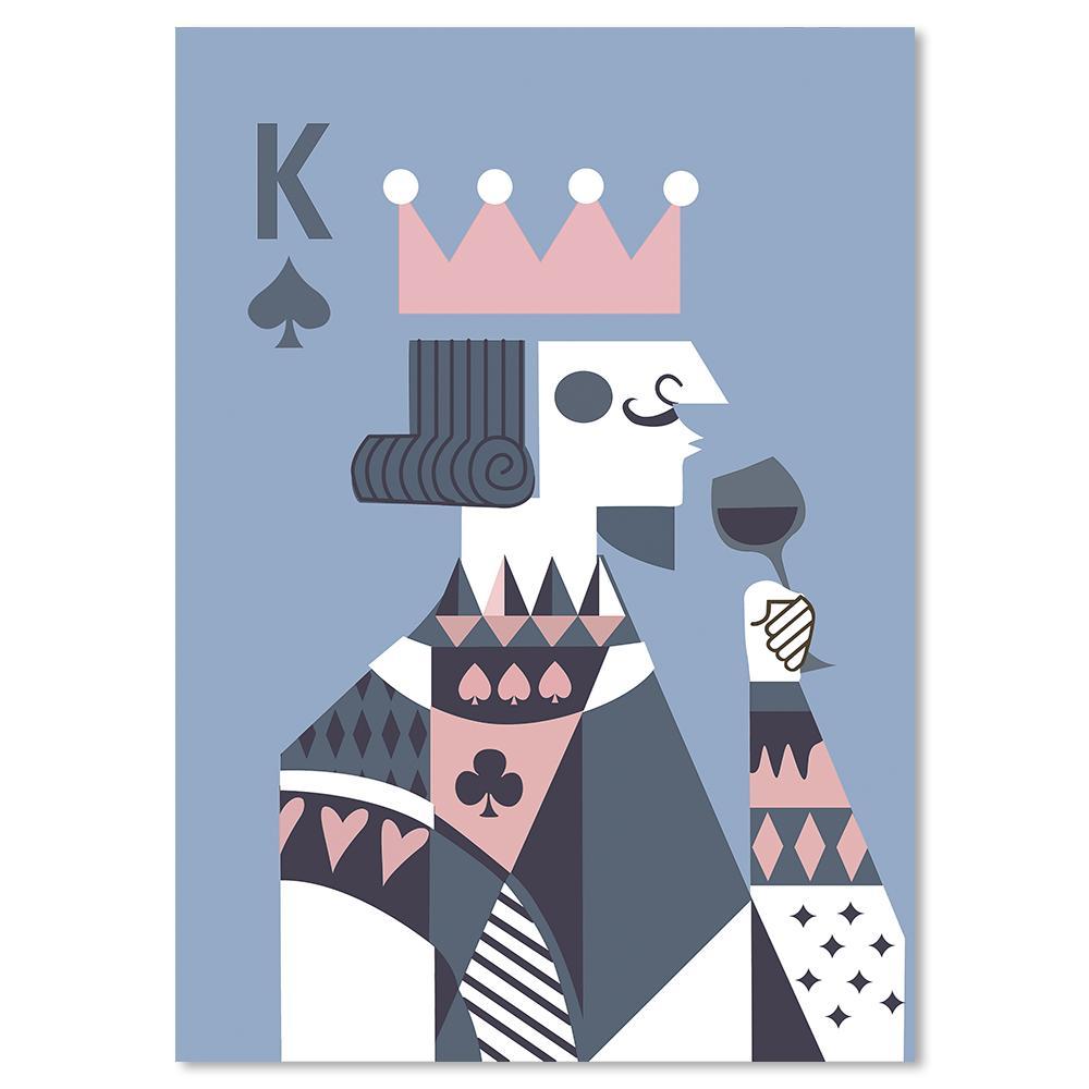 wall-art-print-canvas-poster-framed-Drinking King, Poker Face, Blue And Pink-by-Gioia Wall Art-Gioia Wall Art