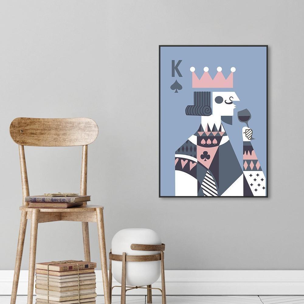wall-art-print-canvas-poster-framed-Drinking King, Poker Face, Blue And Pink-by-Gioia Wall Art-Gioia Wall Art