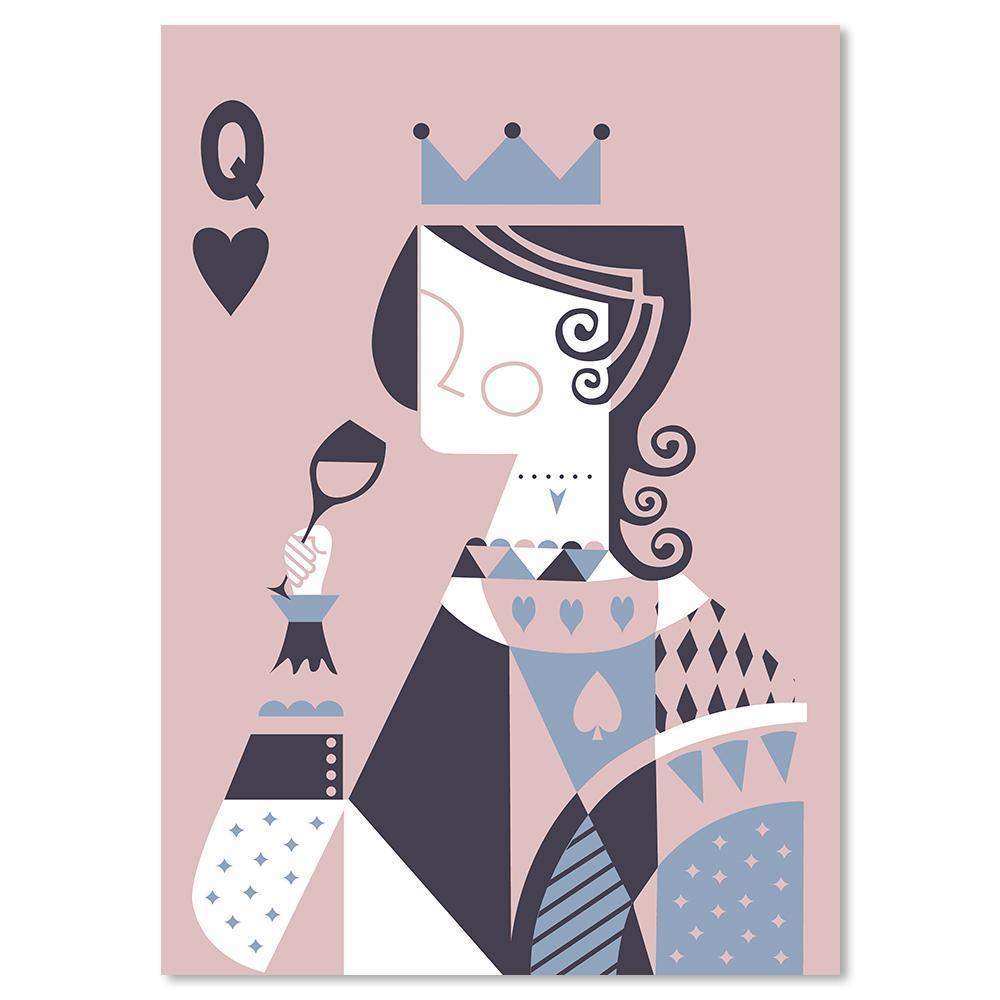 wall-art-print-canvas-poster-framed-Drinking Queen, Poker Face, Blue And Pink-by-Gioia Wall Art-Gioia Wall Art