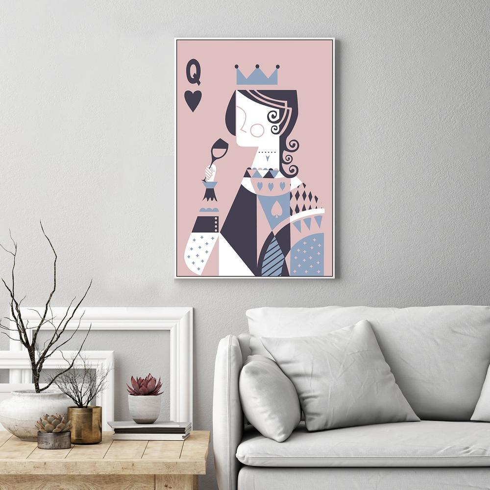 wall-art-print-canvas-poster-framed-Drinking Queen, Poker Face, Blue And Pink-by-Gioia Wall Art-Gioia Wall Art