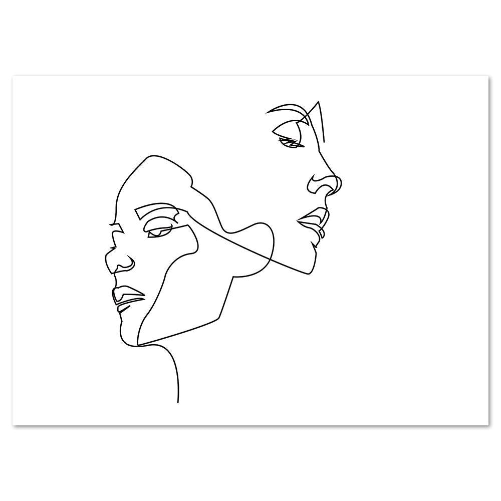 wall-art-print-canvas-poster-framed-Faces And Hairstyle, Continuous Line Art-by-Gioia Wall Art-Gioia Wall Art