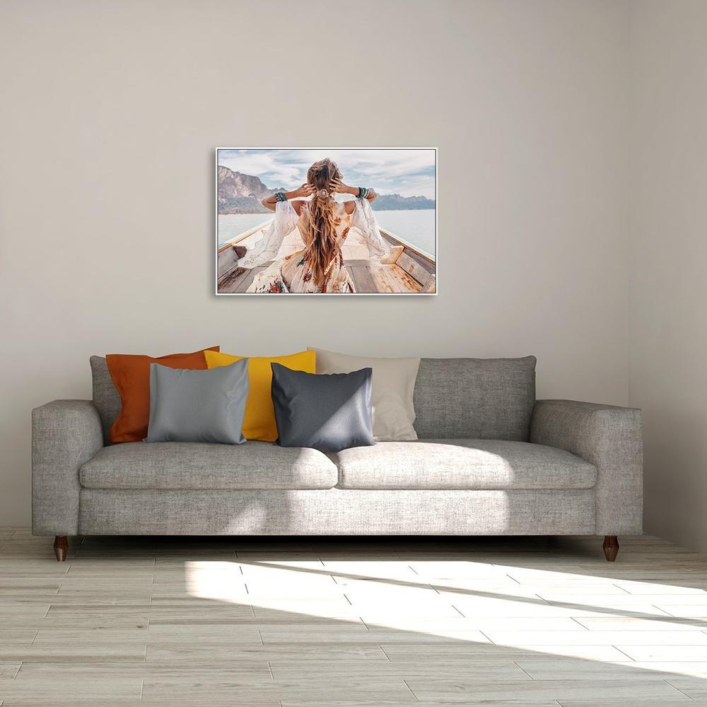 wall-art-print-canvas-poster-framed-Girl With Feather Headdress In Boho Style-by-Gioia Wall Art-Gioia Wall Art