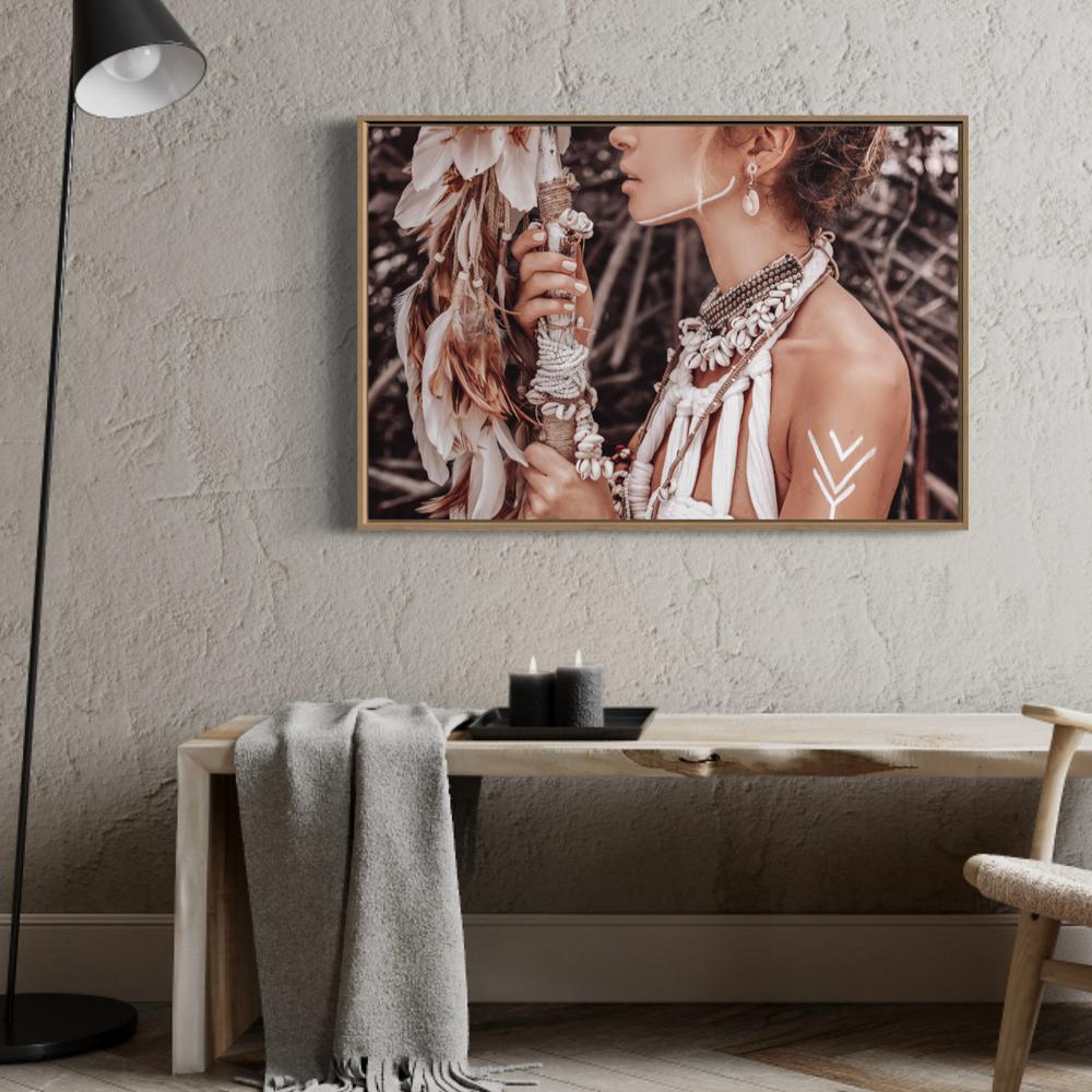 wall-art-print-canvas-poster-framed-Girl With White Jewellery, Boho Style-by-Gioia Wall Art-Gioia Wall Art