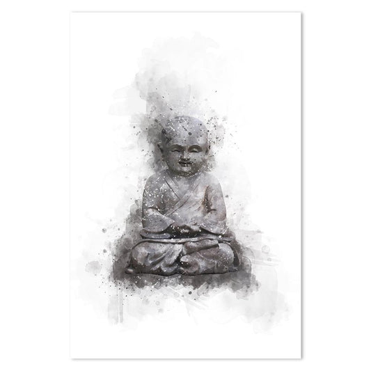 wall-art-print-canvas-poster-framed-Grey Watercolour Buddha-by-Gioia Wall Art-Gioia Wall Art
