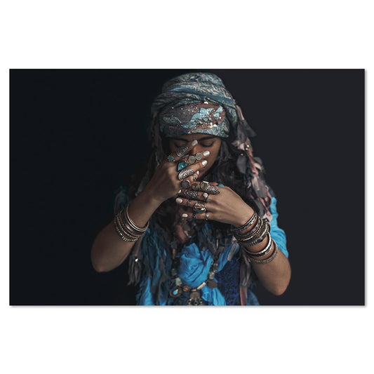 wall-art-print-canvas-poster-framed-Gypsy Woman Wearing Tribal Jewellery, Style A-by-Gioia Wall Art-Gioia Wall Art