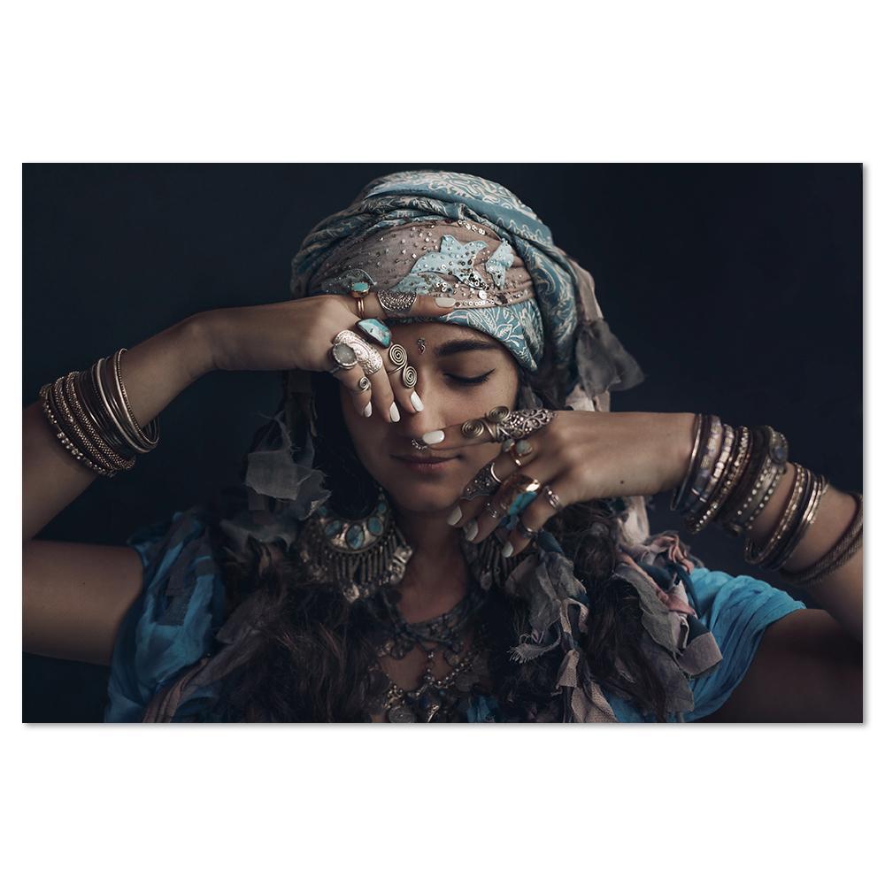 wall-art-print-canvas-poster-framed-Gypsy Woman Wearing Tribal Jewellery, Style B-by-Gioia Wall Art-Gioia Wall Art